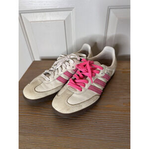 Adidas Samba Shoes Womens Size 8.5 White Pink Leather Gum Sole Athletic Sneakers